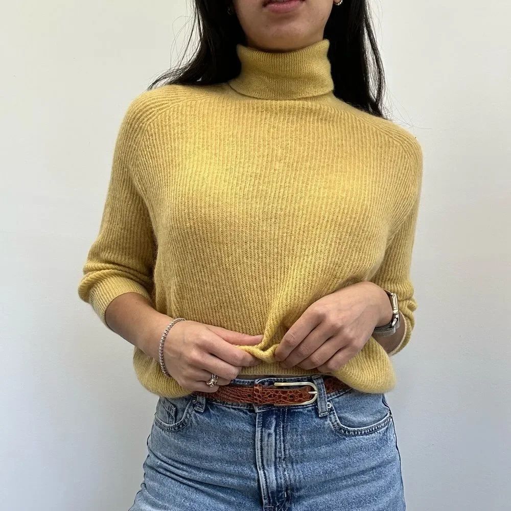 Brunello Cucinelli Mustard Yellow Mohair Blend Knit Sweater Turtleneck Size S - Picture 2 of 11